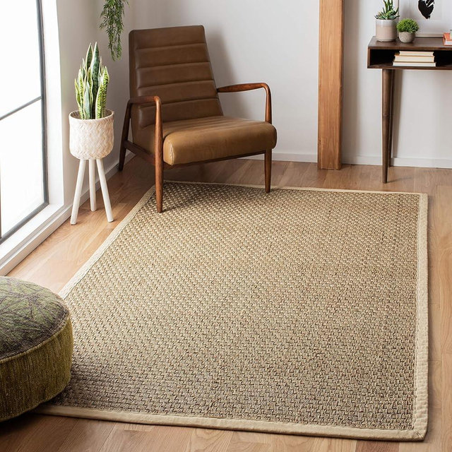 SAFAVIEH Area Rug 4x6 - Natural Fiber Collection - Natural & Ivory, Seagrass, Basketweave Pattern with Border (NF114J)