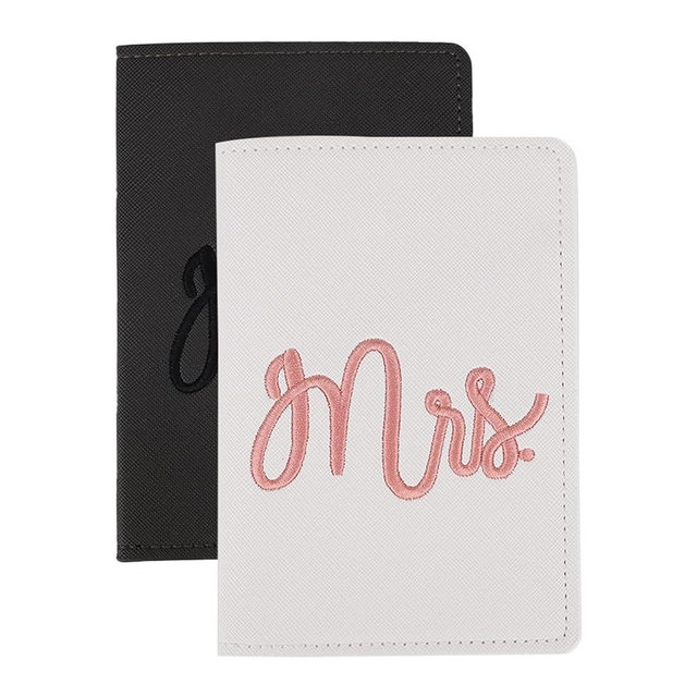 Mr and Mrs Passport Holders, PU Leather Passport Holders for Couples Bride Shower Wedding Engagement Gift Honeymoon Supply for Newlyweds (Gray/White)