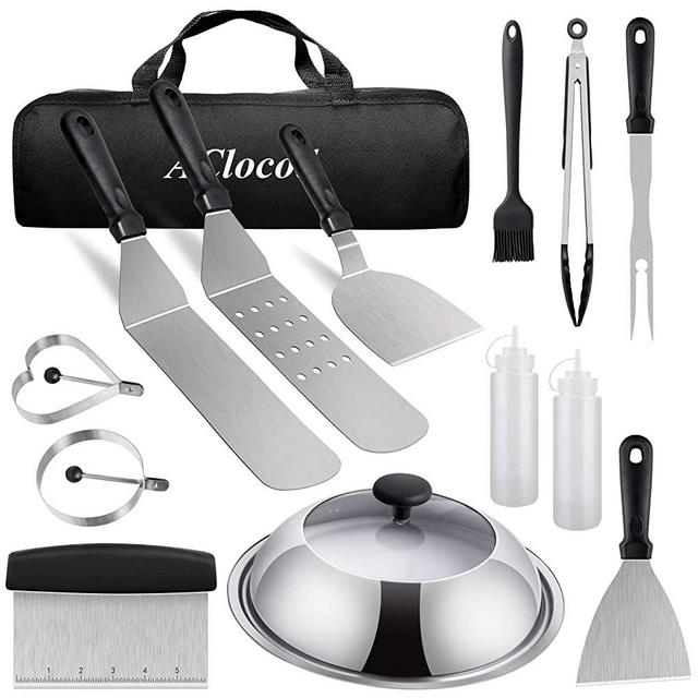 Flat Top Griddle Accessories Kit,Grill Spatula Set Compatible with Blackstone,12 Inch Visible Basting Cover Cheese Melting Dome,Stainless Steel Griddle Scraper for Indoor,Outdoor,Camping or Cooking