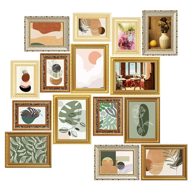 WJXCYGG 15 Pcs Gold Vintage Picture Frames for Wall or Tabletop Display Ornate French Country Frame Collage with 8x10 5x7 4x6 Frames Set for Gallery Bedroom Living Room