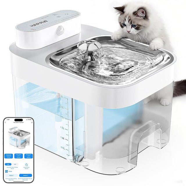 HAPAW 2026 Latest Cat Water Fountain, No Filter Cotton, App Monitoring Wastewater Separation Wireless Pet Fountain, 5000mAh Battery & Plug-in, 3L/101oz Water Dispenser for Cats Indoor, 2.4G Wi-Fi