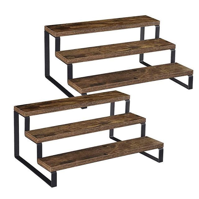 Giikin 3-Tier Spice Rack, 13.7 Inch Wood Countertop Spice Storage Holder, Kitchen Pantry Cabinet Organizer Cupboard for Spice Bottles, Jars, Seasonings, Baking Supplies, Metal Frame(Set of 2)