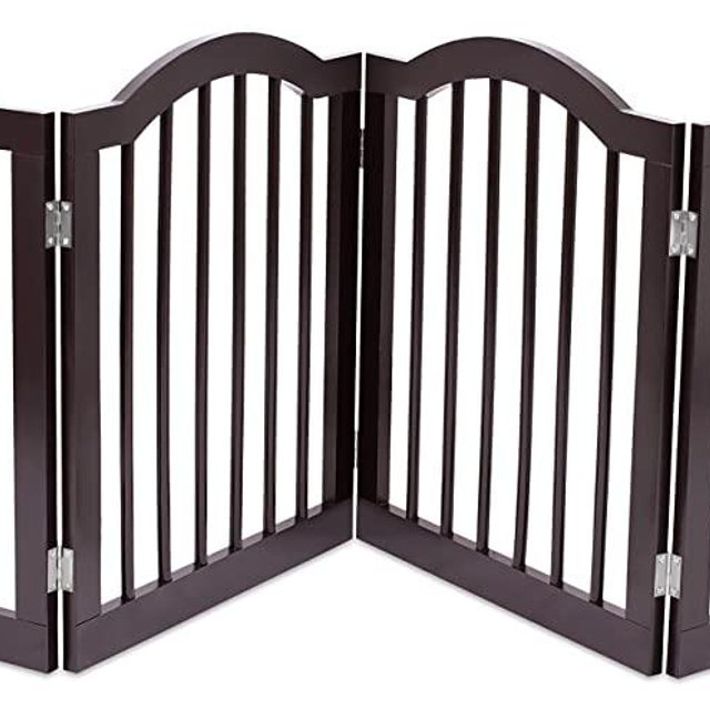 Internet's Best Arched Top Dog Gate for The Home, Doorway, Stairs | 4 Panel | 24in H x 80in W | Small or Older Dogs, Puppies, Cat | Free Standing | Indoor Folding Pet Barrier | Wooden MDF | Espresso