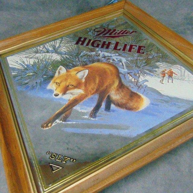 New condition Miller Mirror SLY, Scott Zoellick Mirror, Miller High Life Beer Mirror, Fox Hunting Mirror, Miller Bar Diamond Mirror, Red Fox