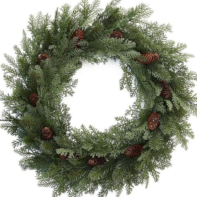 Christmas Wreath - 24 inch Artificial Wreath for Front Door with Pine Cones Needles for Indoor Outdoor Farmhouse Home Wall Window Festival Wedding Decor