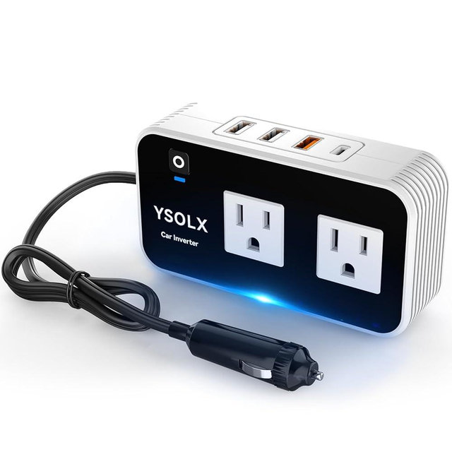 YSOLX 200W Car Power Inverter, DC 12V to 110V AC Inverter, Car Charger Adapter with [20W USB-C]/USB-QC(18W)/4.8A Dual USB/Dual AC Outlet, Car Plug Adapter Outlet for Laptop/Road Trip