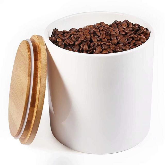 77L Food Storage Canister - Ceramic Food Storage Canister with Airtight Wooden Lid, 82.09 FL OZ (2430 ML) White Food Storage Jar for Home and Kitchen Serving for Coffee, Sugar, Tea, Flour and More