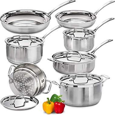 Dealz Frenzy Multiclad Pro Cookware Set,Classic Pots and Pans Set,Stainless Steel Induction,Oven-Safe Cooking Pots,PFOA Free, FDA,Dishwasher Safe,Impact-bonded Technology 12 Piece Silver