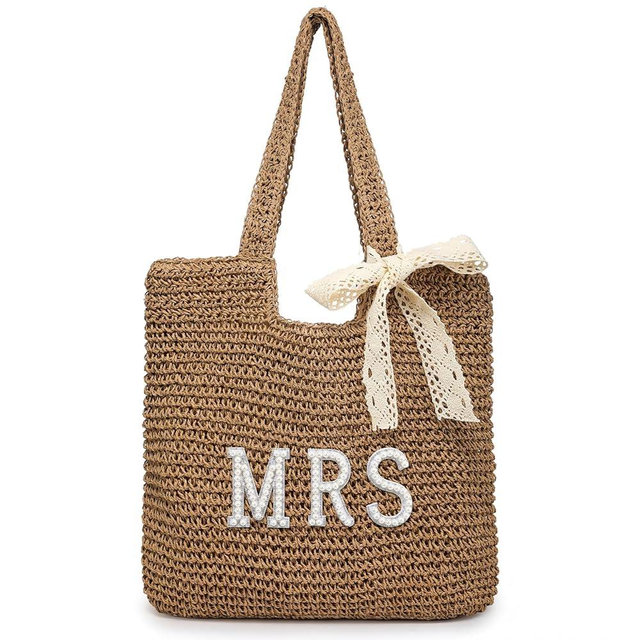Bridal Shower Gift, Bride Tote Bag, Straw Purse, Honeymoon Beach Bag for Bride to Be, Bachelorette Wedding Gifts