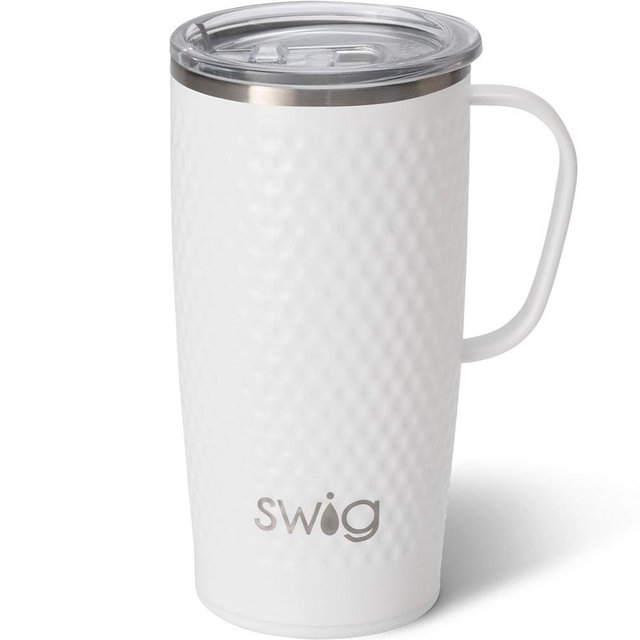 Swig Life 22oz Travel Mug, Insulated Tumbler with Handle and Lid, Cup Holder Friendly, Dishwasher Safe, Stainless Steel, Travel Coffee Cup, Insulated Mug with Lid (Golf Ball)