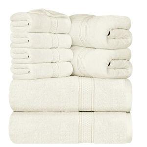 Utopia Towels 8-Piece Premium Towel Set, 2 Bath Towels, 2 Hand Towels, and 4 Wash Cloths, 600 GSM 100% Ring Spun Cotton Highly Absorbent Towels for Bathroom, Gym, Hotel, and Spa (Ivory)