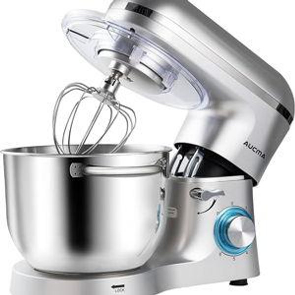 Aucma Stand Mixer,6.5-QT 660W 6-Speed Tilt-Head Food Mixer, Kitchen Electric Mixer with Dough Hook, Wire Whip & Beater (6.5QT, Silver)