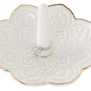 White Mandala Ceramic Ring Holder Tray