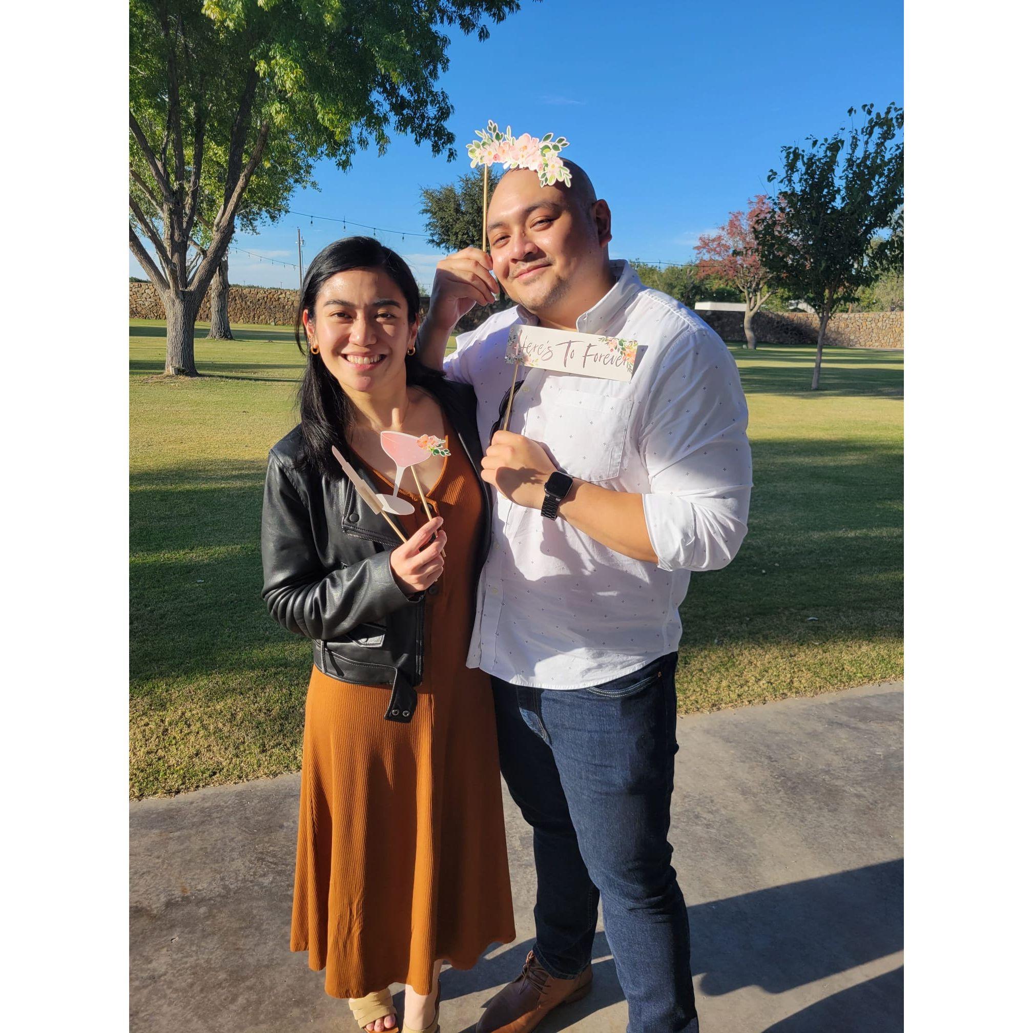 Our first trip to a winery in NM! She said, put this on your bald head so it doesn't reflect your sweat!