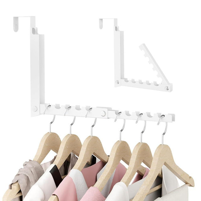 BAKON Over The Door Hooks, Small Space Double Folding Portable Over The Door Drying Rack for Laundry, Bathroom, Bedroom, Travel Storage and Drying (1Pack, White)