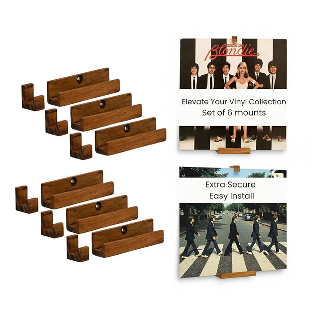 Life Reprogrammed Vinyl Wall Mount - Durable 6 Pack Wood Wall Decor Racks - Wooden Record Display Shelf w/Walnut Matte Finish - Minimalist Shelf Decor for Vinyl Albums & Home Organization
