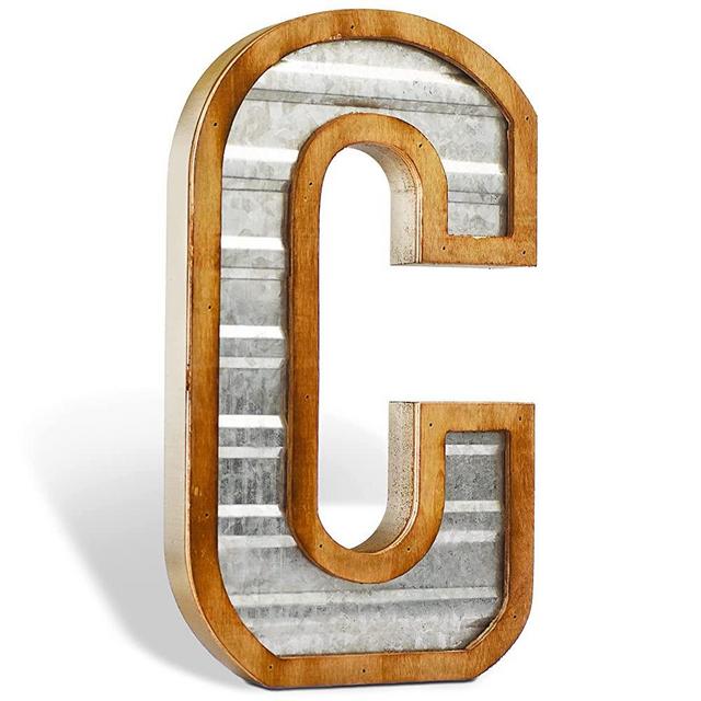 Tavenly Galvanized Farmhouse Letters for Home Wall Decor - Large Metal Letter C with Wood Border - Rustic Home Signs for Living Room, Kitchen Decor, Farmhouse Decor, Decorative Letters for Wall - C