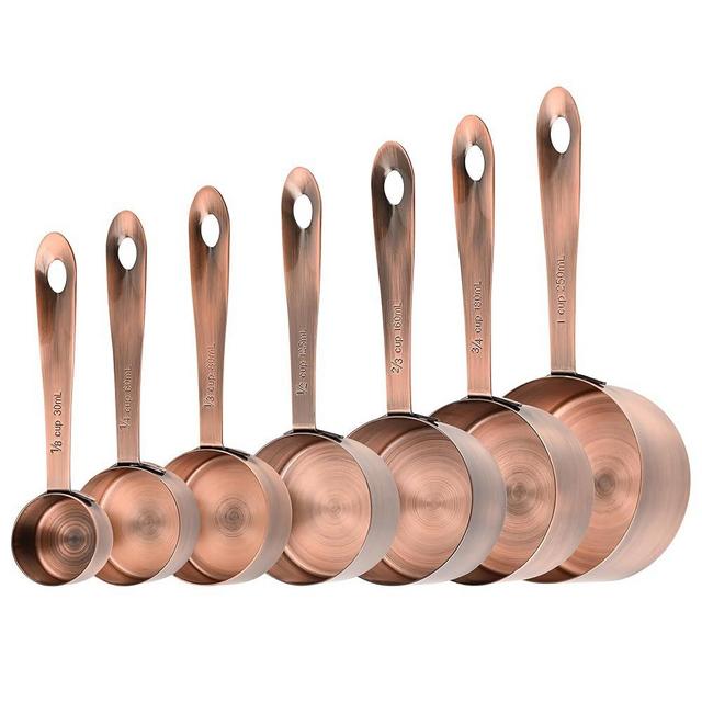 Smithcraft Measuring Cups Set, Copper Measuring Cup Set 7, Stainless Steel Measuring Cups, Kitchen Metal Measuring Cup, Dry Baking Measuring Cups Set, 1/8, 2/3 & 3/4 Heavy Duty Measure Cups for Food