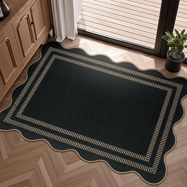 LORWER Easy Jute Outdoor Mats for Front Door, 2x3 Small Washable Kitchen Rugs, Farmhouse Black Throw Rug Non Slip Indoor Outdoor Carpet for Porch Entryway Foyer