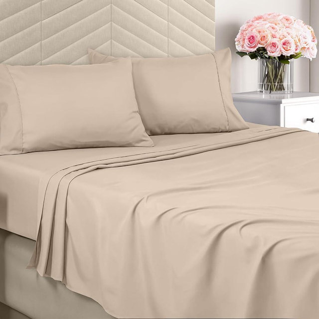 Utopia Bedding King Sheet Set - Brushed Microfiber - Soft Bed Sheets for King Size Bed - Includes 1 Fitted, 1 Flat, & 2 Pillow Cases - Deep Pocket (Beige)