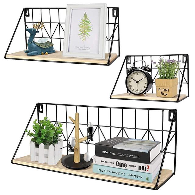 InnoGear Floating Shelves for Wall, Set of 3 Wall Mounted Shelves Storage Shelves Rustic Wood Wall Shelves for Storage Bedroom Living Room Bathroom Kitchen Office