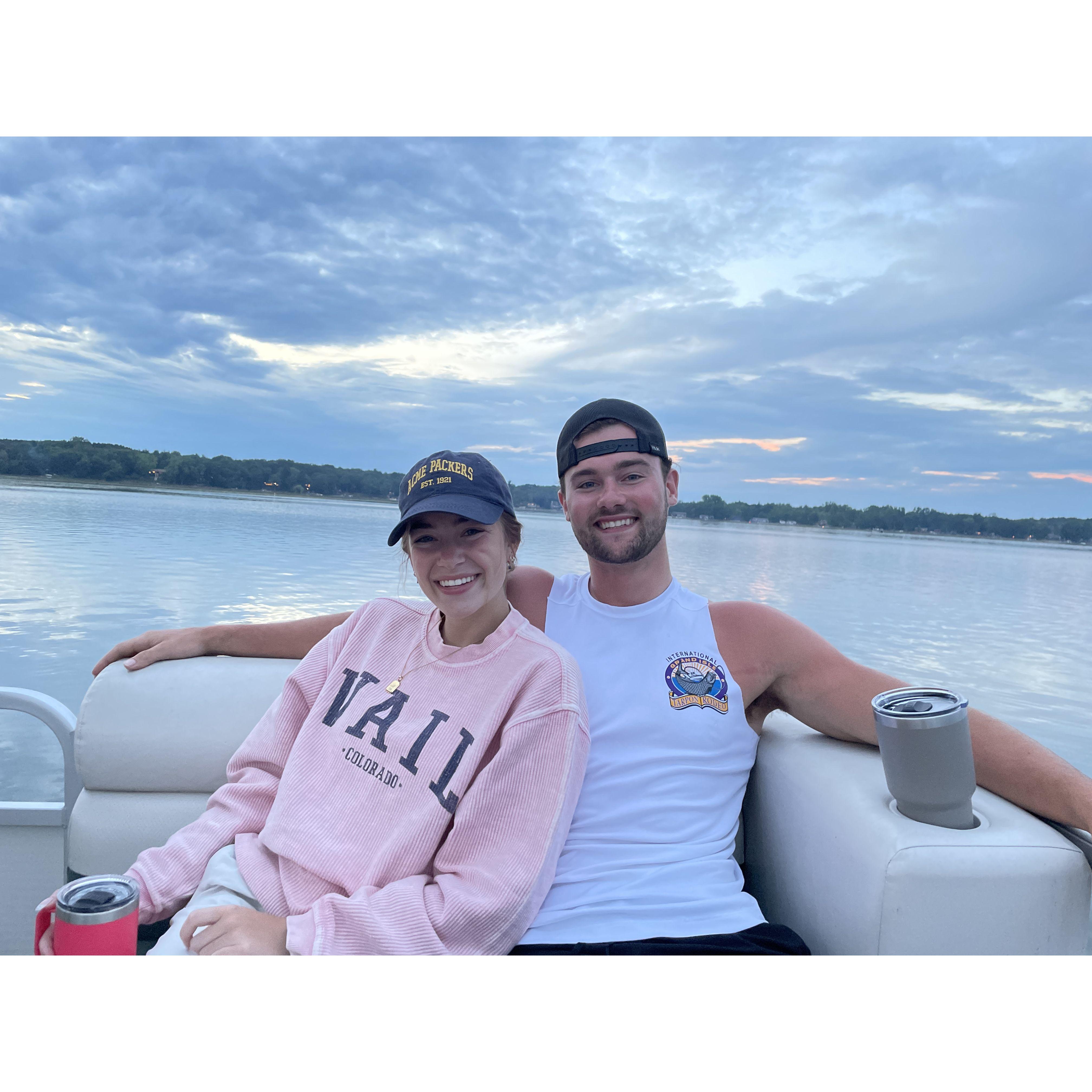Taking a boat ride at Megan's cottage