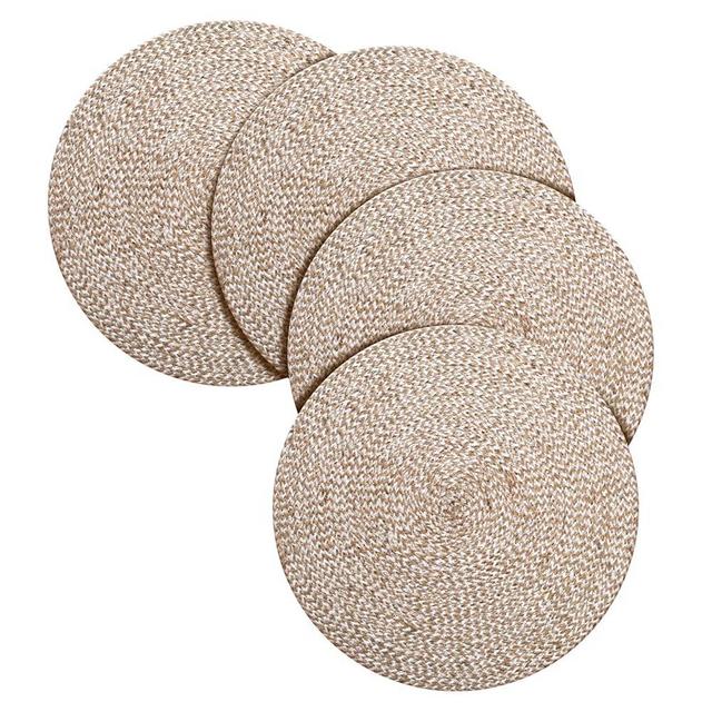 Hausattire Jute Braided Placemats 14 Inches Round Set of 4 Reversible Handwoven Boho Vintage Placemats for Kitchen Dining Tables|BBQ's Christmas Weddings Indoor & Outdoor Parties|Off-White