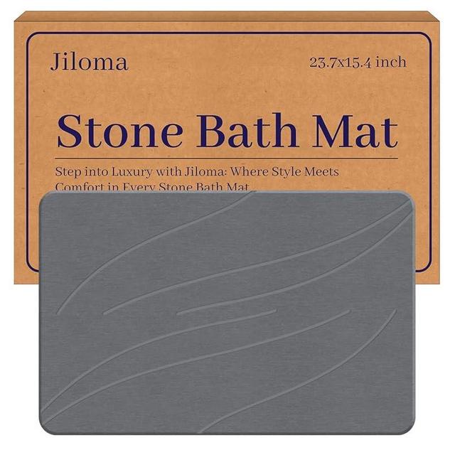 Jiloma Stone Bath Mat Diatomaceous Earth Shower Mat Non-Slip Super Absorbent Bathroom Floor Mat Quick Drying Natural Easy to Clean(24 * 16 Grey)