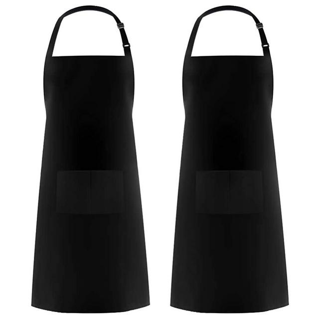 Syntus HK080 2 Pack 100% Cotton Adjustable Bib 2 Pockets Cooking Kitchen Aprons for Women Men Chef,Black