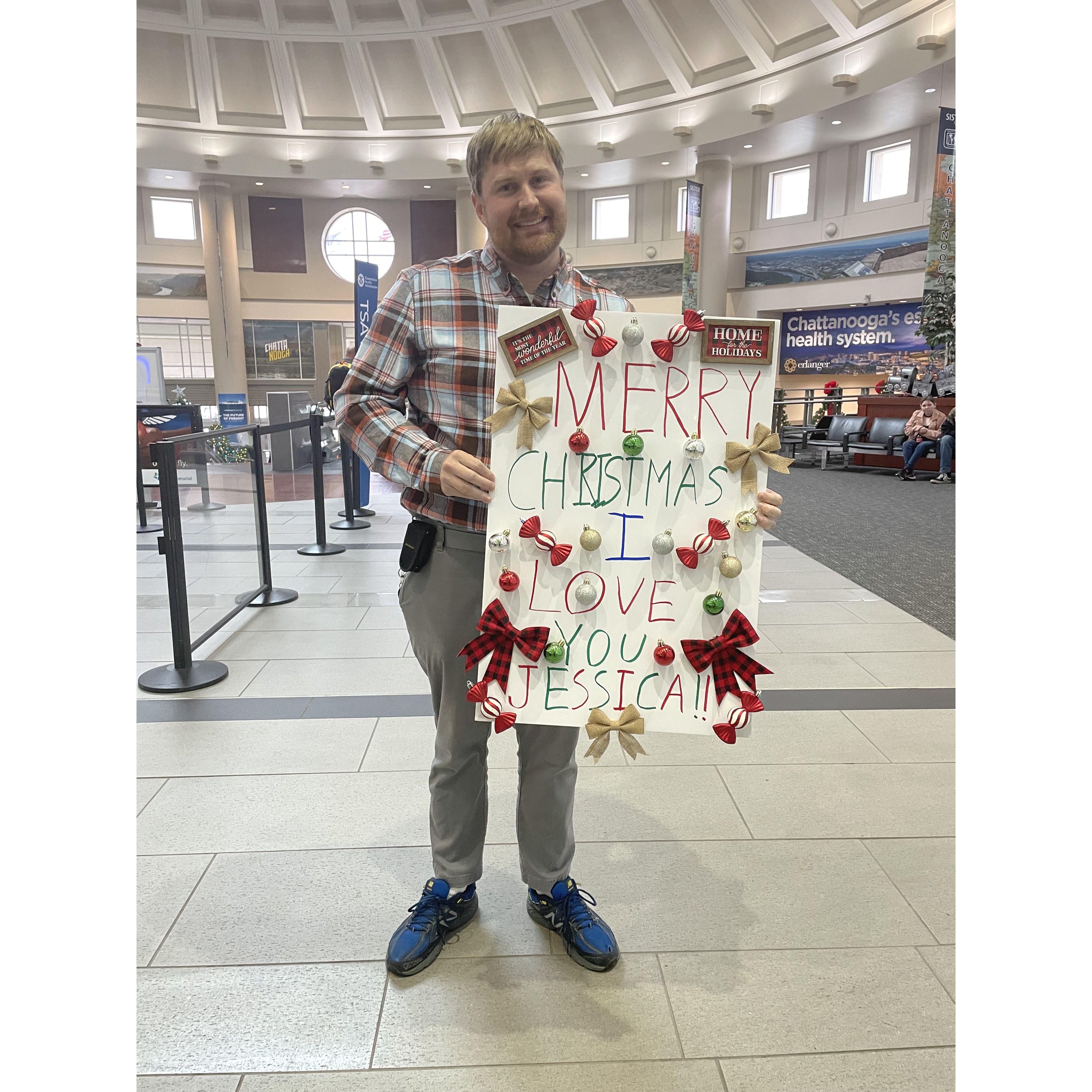 the cutest airport pickup to start our first Christmas together