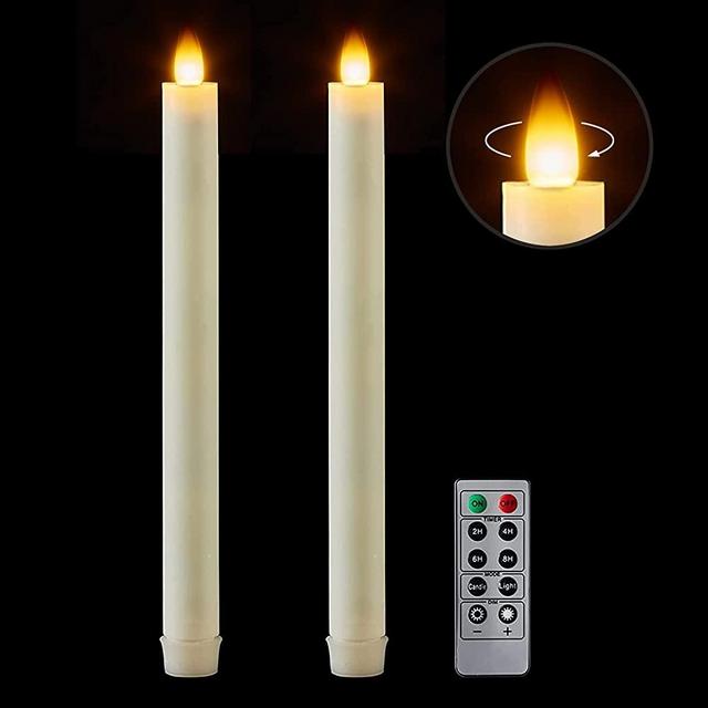 CozierGlow FlamelessTaper Candles Flickering with Remote and Timer ,3D Moving Flame Battery Taper Candles to 400 Hours,9 Inch Pack of 2 Christmas Candles , Remote Included (Ivory)