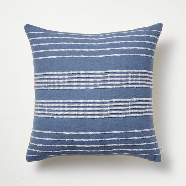 18"x18" Textured Bead Stripe Square Throw Pillow Blue/Cream - Hearth & Hand™ with Magnolia