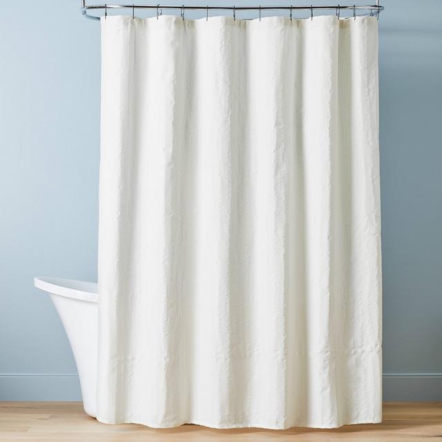 Crinkle Stripe Woven Shower Curtain Sour Cream - Hearth & Hand™ with Magnolia