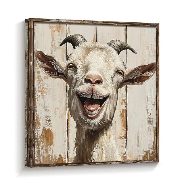 ZSHDEYMTOP Goat Canvas Wall Art Farm Animal Decor Funny Goat Portrait Pictures Farmhouse Sheep Prints Wild Animals Paintings for Kitchen Decor Frame (12L x 12W)