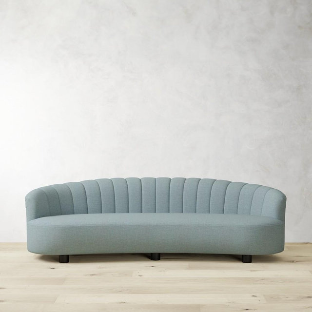 Inez 96In Sofa, Standard, Performance Recycled Plush Weave, Blue, Ebony