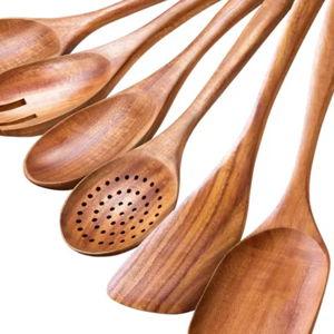 6-Piece Natural Teak Wooden Utensils for Cooking