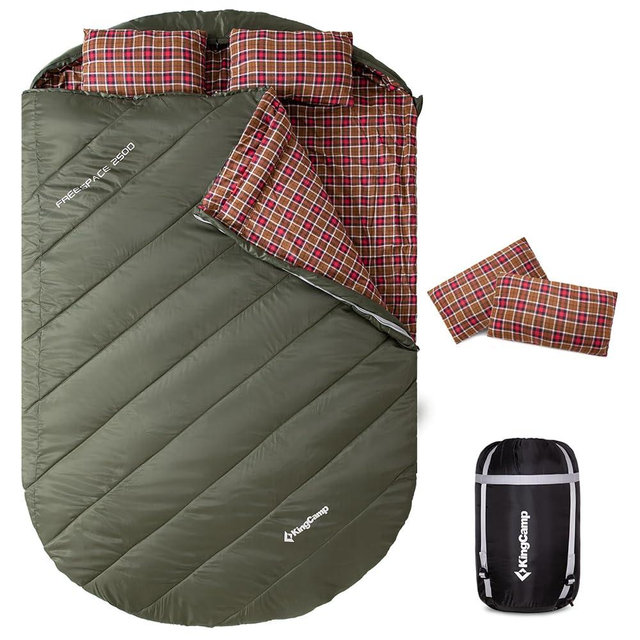 KingCamp Double Sleeping Bag with Pillows for Couples & Family, Queen Size Flannel Sleeping Bag for Camping Hiking and Outdoors