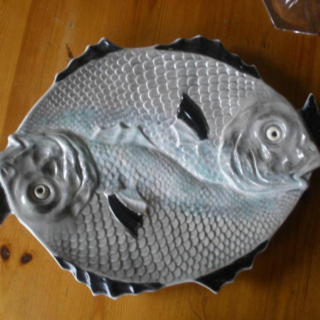 Vintage majolica dish, Fish Platter, Bordallo Pinheiro Pottery, from Portugal, Fish Wall Decor, Seafood Serving Dish