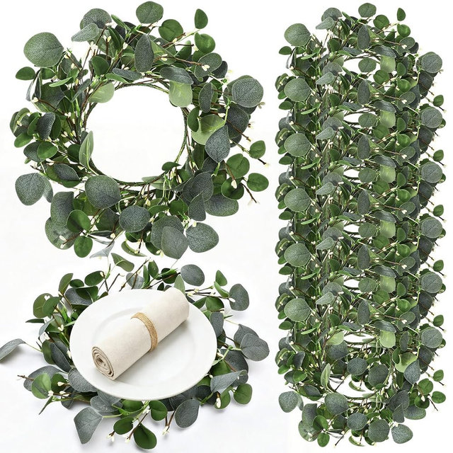 Gandeer Wedding Placemats Set of 6 Artificial Eucalyptus Leaves Place Mats Circular Fake Greenery Wreath Dining Table Mats for Spring Summer Holiday Kitchen Front Door Porch Wall Decor