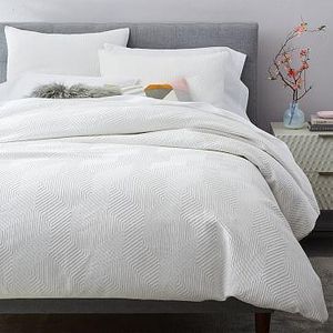 Organic Modern Geo Duvet Cover, Full/Queen, White