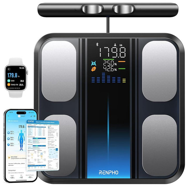 RENPHO Scale for Body Weight and Fat Percentage, Smart Scale with 8 Electrodes Larger Platform, Body Analyzer for BMI, Body Fat, Muscle Mass, High Precision, 400lbs