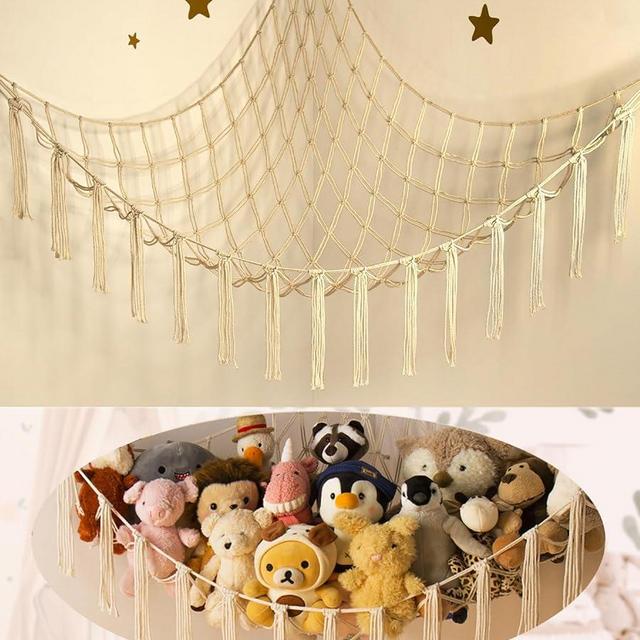 mirolam Stuffed Animal Storage Hammock Net - Toy Hammock Net for Stuffed Animals Corner - Hanging Stuff Animal Organizer Holder Large Size Baby Nursery Room Decor