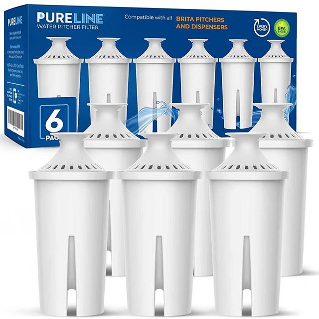 Replacement for Brita Water Filter, Brita Water Pitcher Filters. Compatible with Brita Pitcher Filter Standards Grand, Lake, Capri, Wave Classic 35557, OB03, NSF Certified, By PURELINE (6 Pack)