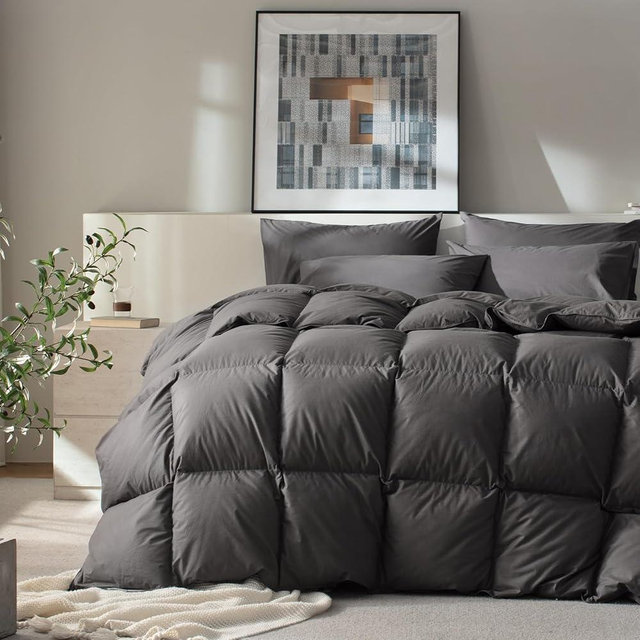 WENERSI Feather Down Fiber Comforter King Size,Hotel Style Bedding Comforter,750+ Fill Power,1200TC,100% Organic Cotton Fabric,All Season Grey Duvet Insert with 8 Corner Tabs
