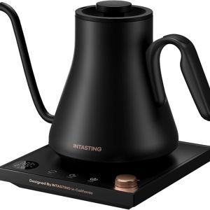 Electric Kettle, Gooseneck Electric Kettle, ±1℉ Precise Temperature Control, Stainless Steel Interior, Quick Heating for Pour Over Coffee, Tea & Boiling Water, 0.9L (Black)
