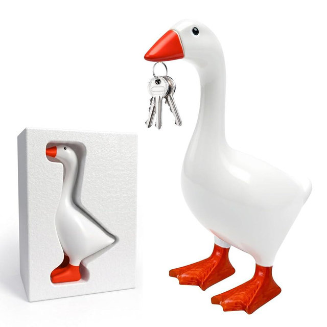 WORKKEEP Desk Goose 7 Inches – Magnetic Goose Key Holder for Desktop, Cute Resin Goose Figurine with Strong Magnet Beak, Funny Animal Desk Ornament & Mini Desk Goose for Office & Home