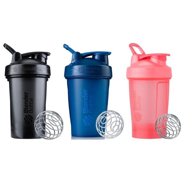 BlenderBottle Classic V2 Shaker Bottle Perfect for Protein Shakes and Pre Workout, 20-Ounce (3 Pack), Black, Navy, Pink