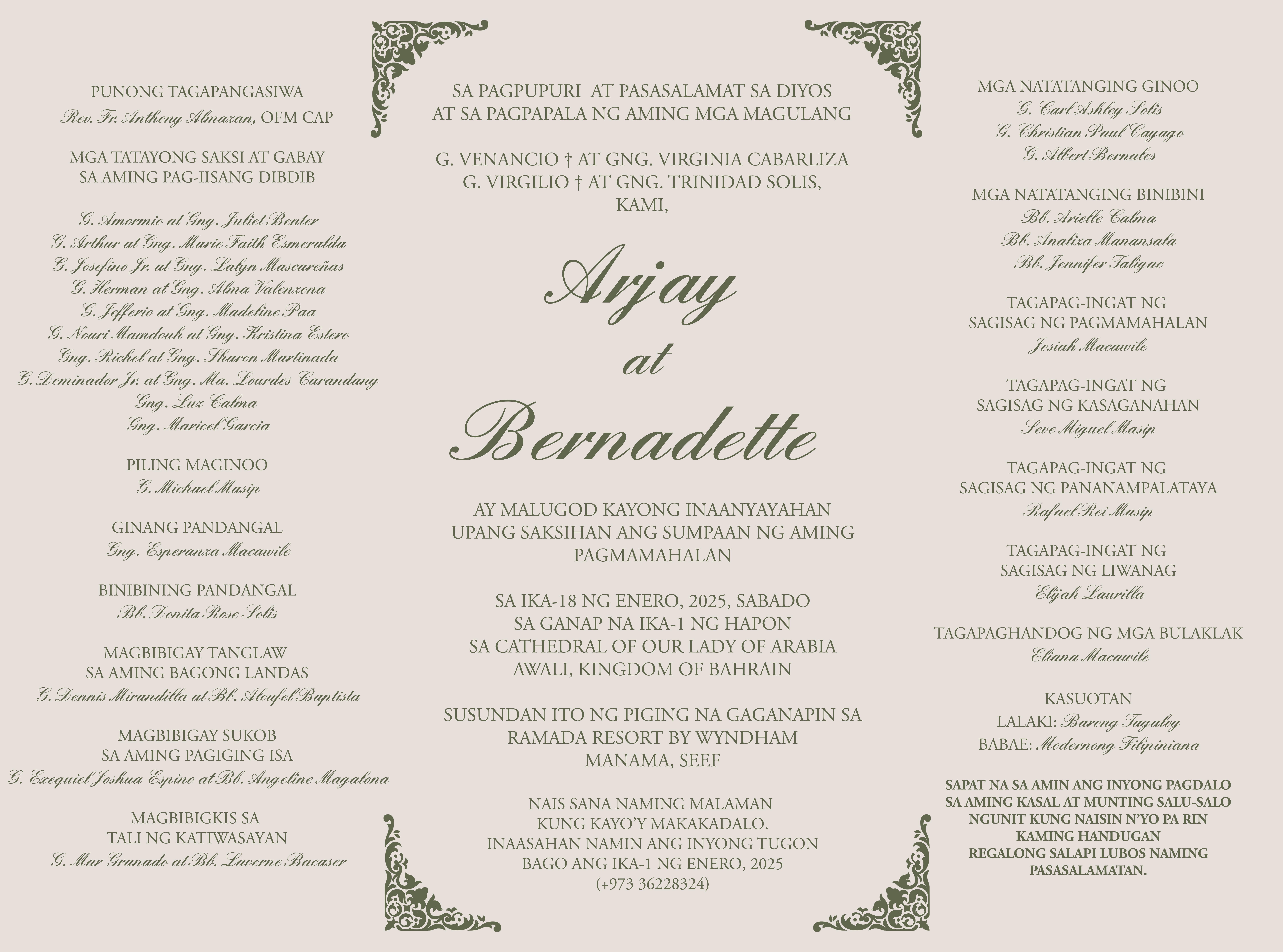 The Wedding Website of Bernadette Solis and Arjay Cabarliza