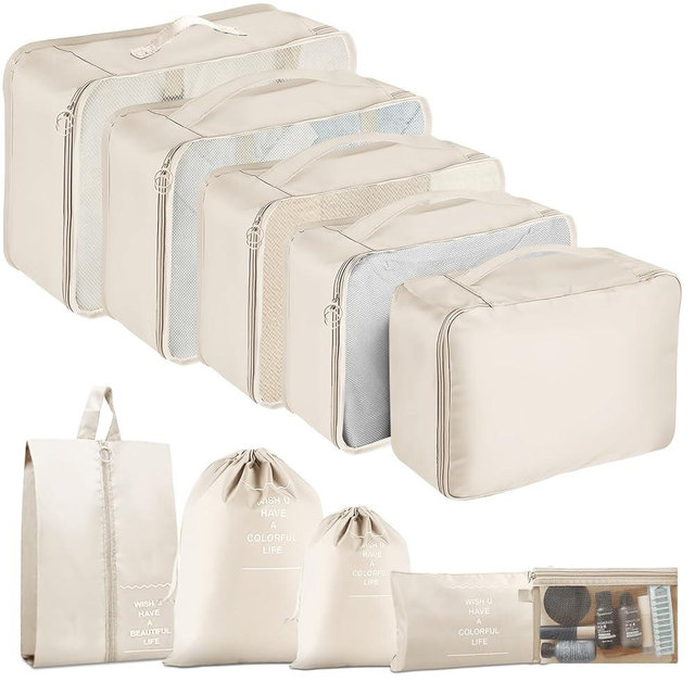 Packing Cubes - 10 Set Luggage Organizer Bags for Family, Mesh Breathable Travel Packing Cubes for Suitcases, Durable Travel Essentials Bags Set