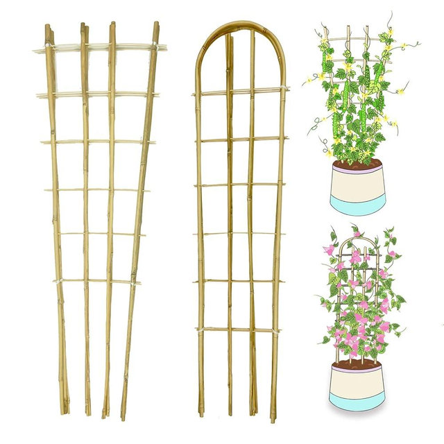 Natural Bamboo Trellis, 4Feet,Fan-Shaped+U-Shape,4Pack,Plant Support Trellis for Outdoor and Indoor Potted Climbing Plants,Vegetables, Cucumber, Tomato, Hoya,